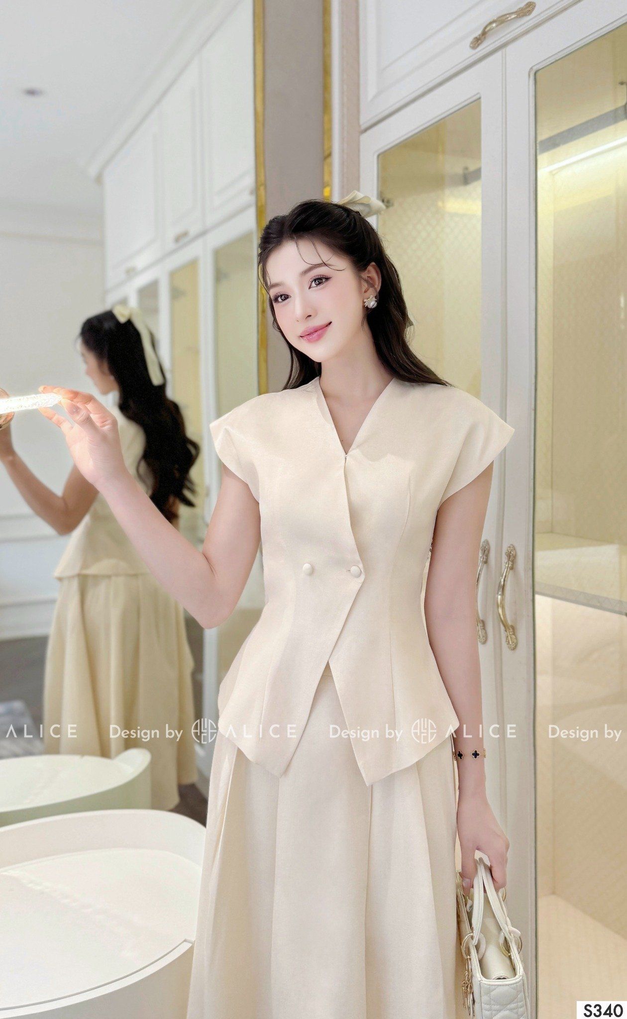  Set Áo Sơ Mi Tay Hến Phối Chân Váy Dáng Xòe S340 