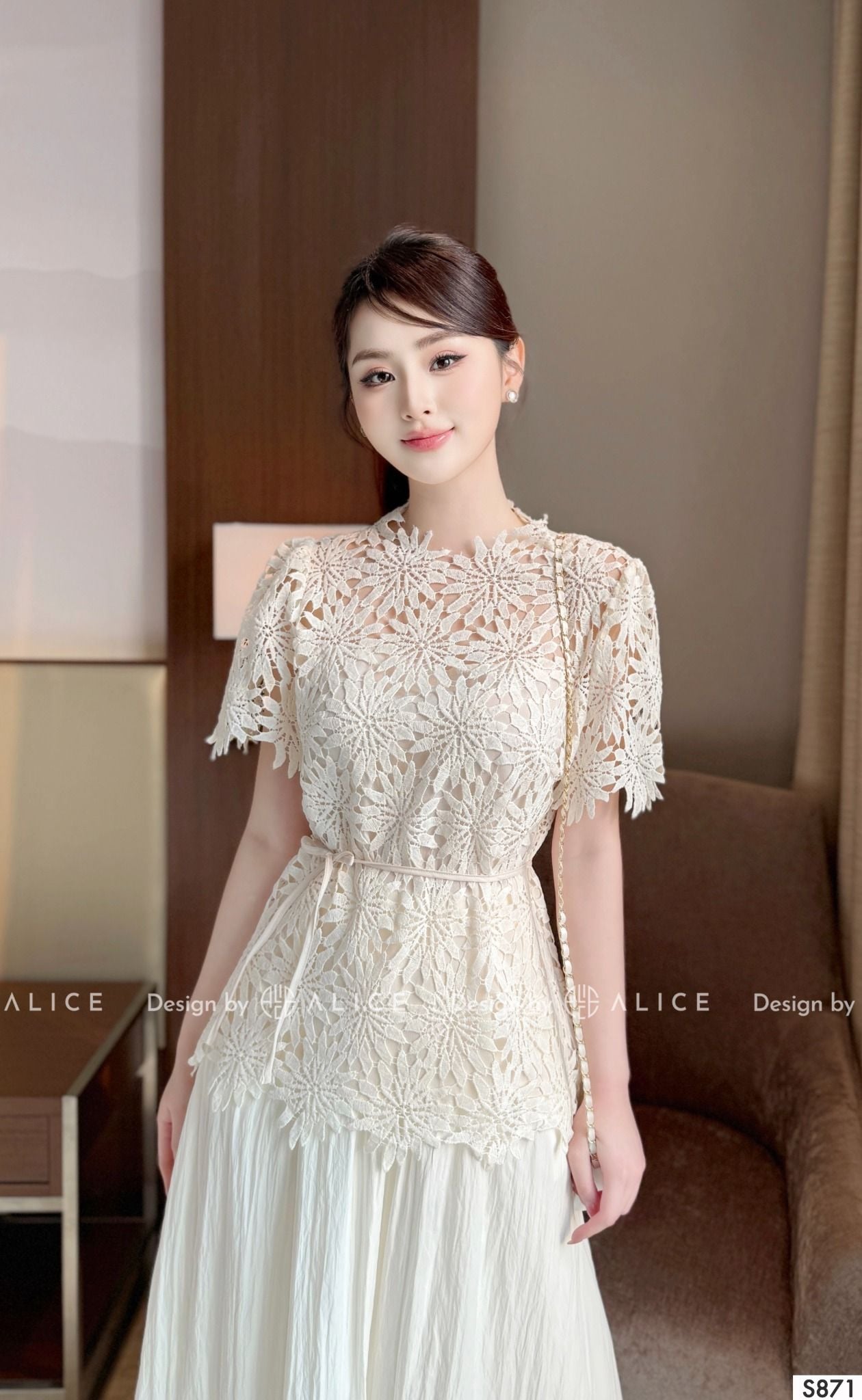  Set Áo Chất Ren Chân Váy Chất Tơ Nhăn S871 