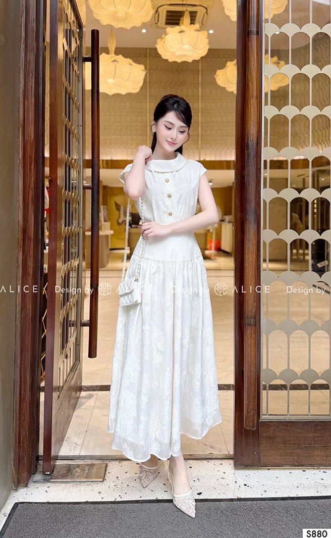  Set Váy Áo Chất Tơ Hoa Nổi Cao Cấp Lót Lụa S880 