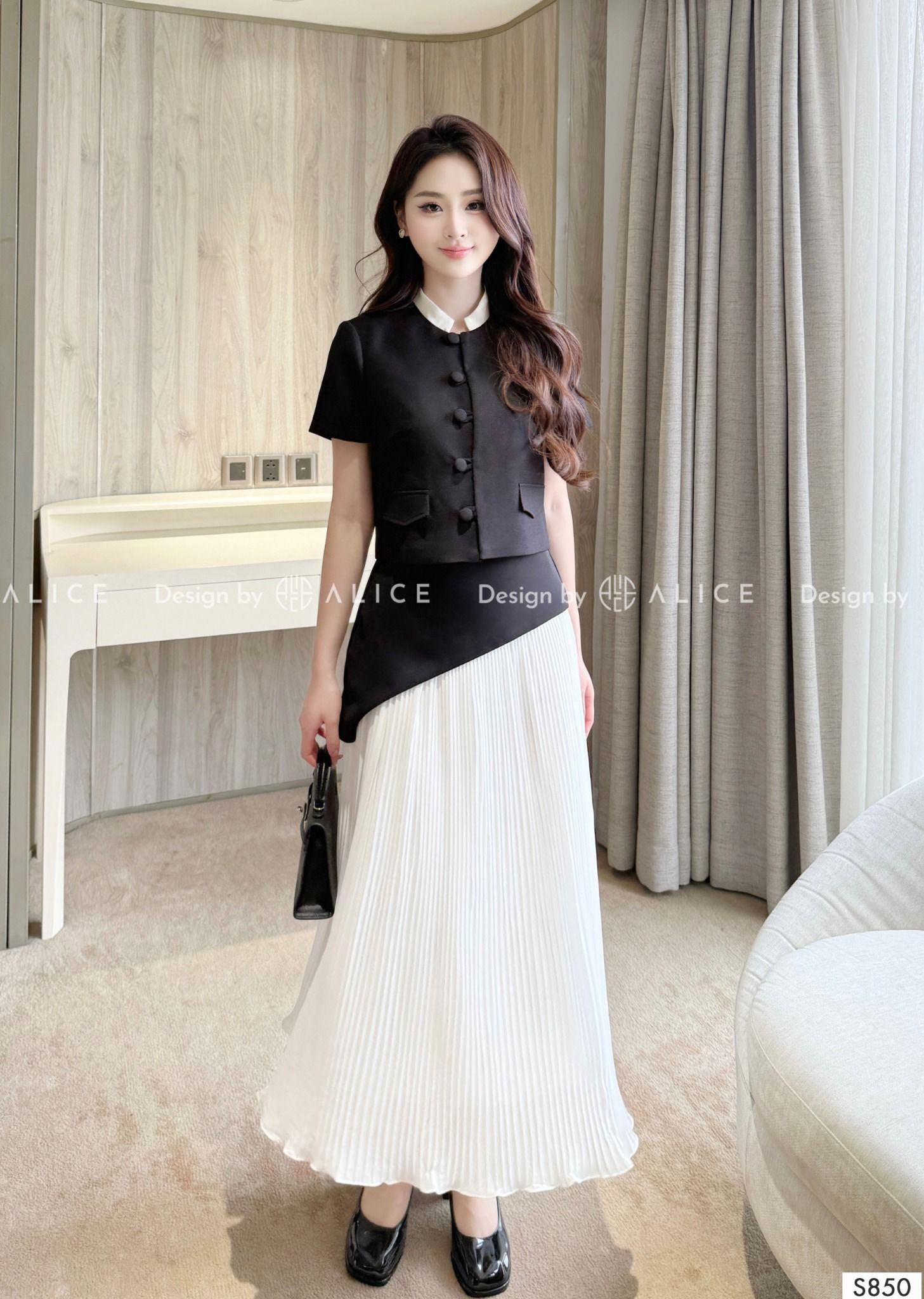  Set Áo Vải Chéo + Chân Váy Nhuyễn Dập Ly S850 