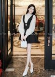  Set Áo Tơ Xốp Cổ Đá + Chân Váy Chéo Rubi S831 