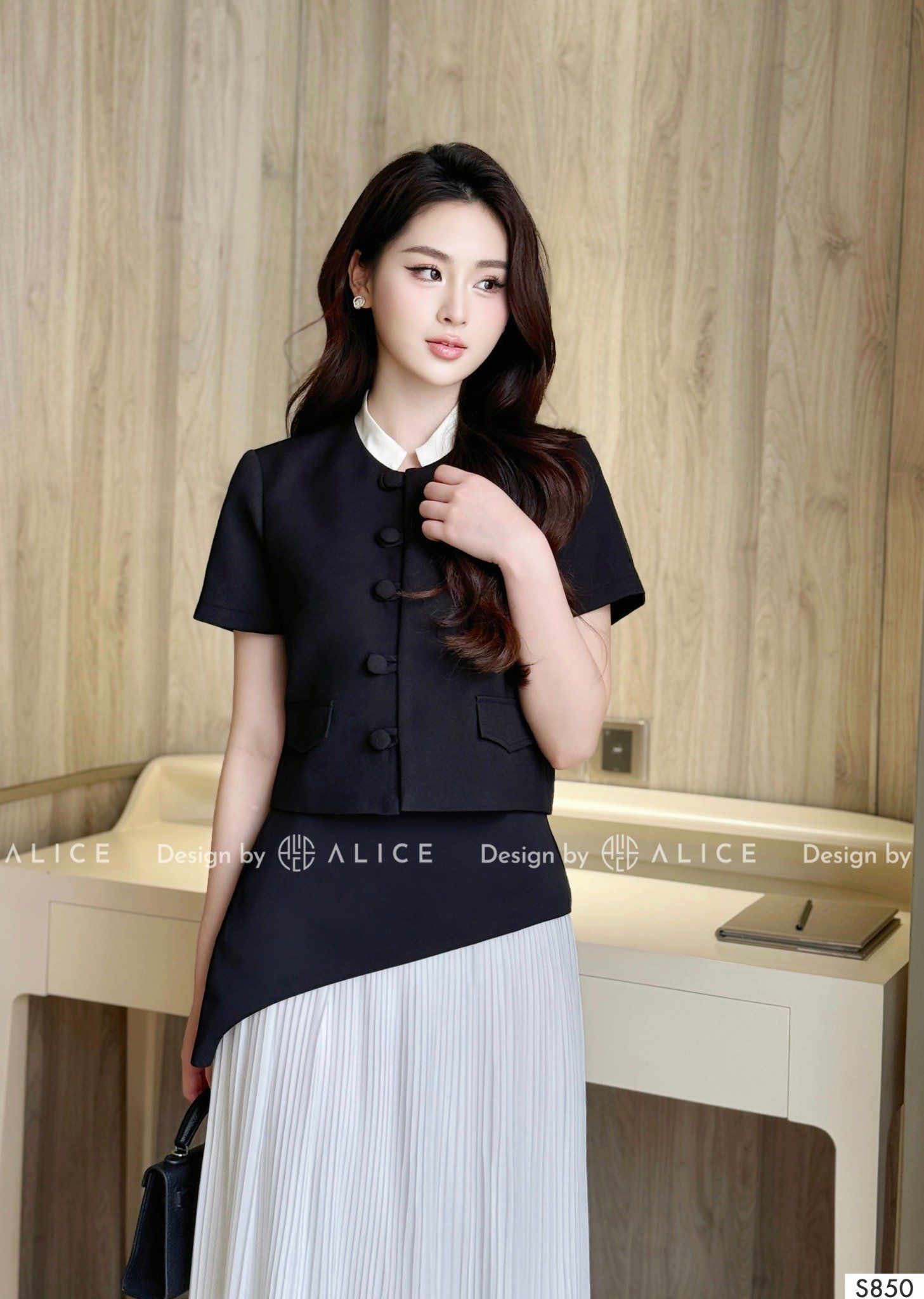  Set Áo Vải Chéo + Chân Váy Nhuyễn Dập Ly S850 