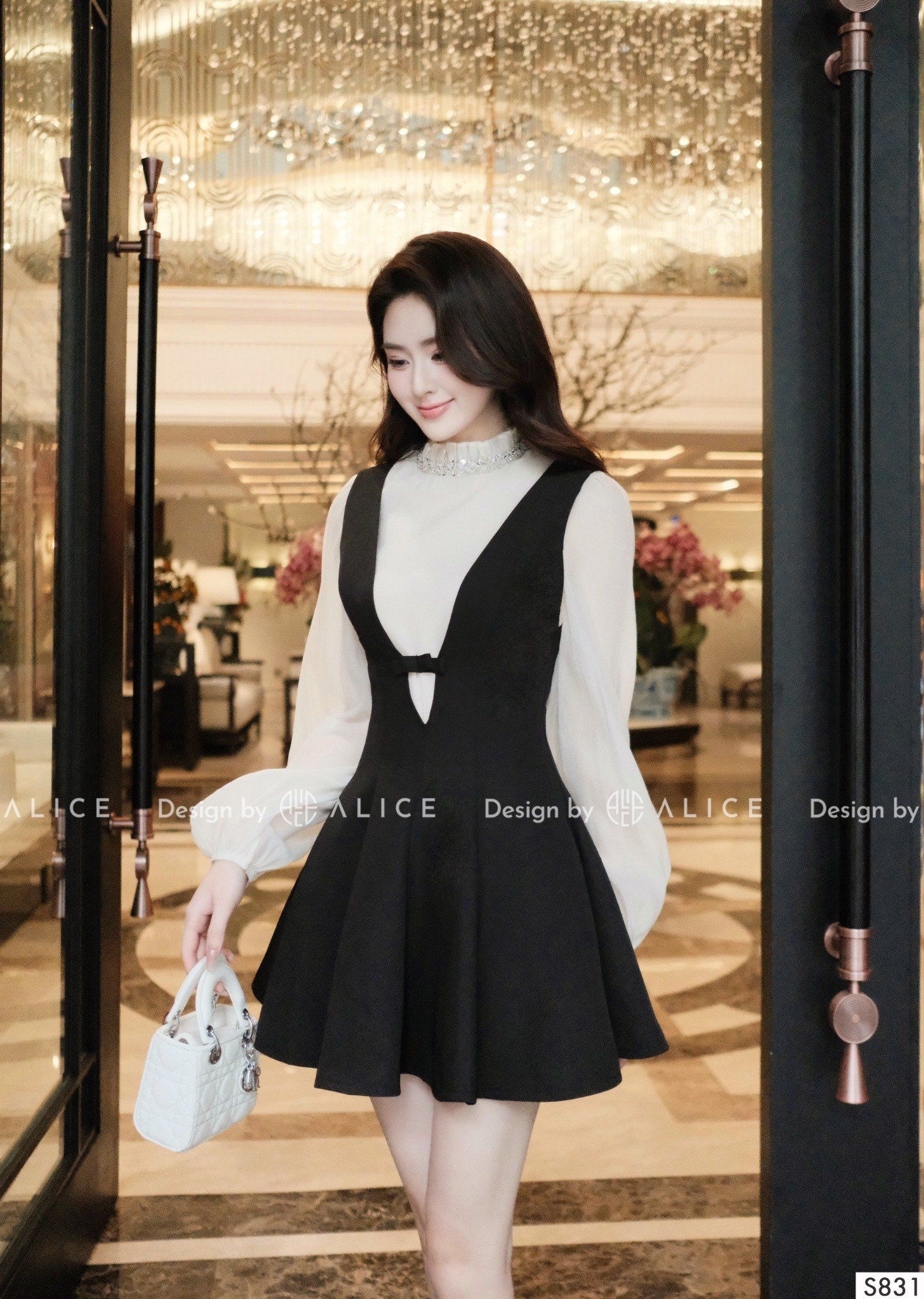  Set Áo Tơ Xốp Cổ Đá + Chân Váy Chéo Rubi S831 