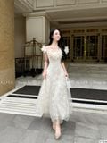  Váy Ren Tiểu Thư Trễ Vai Phối Lưới V1244 