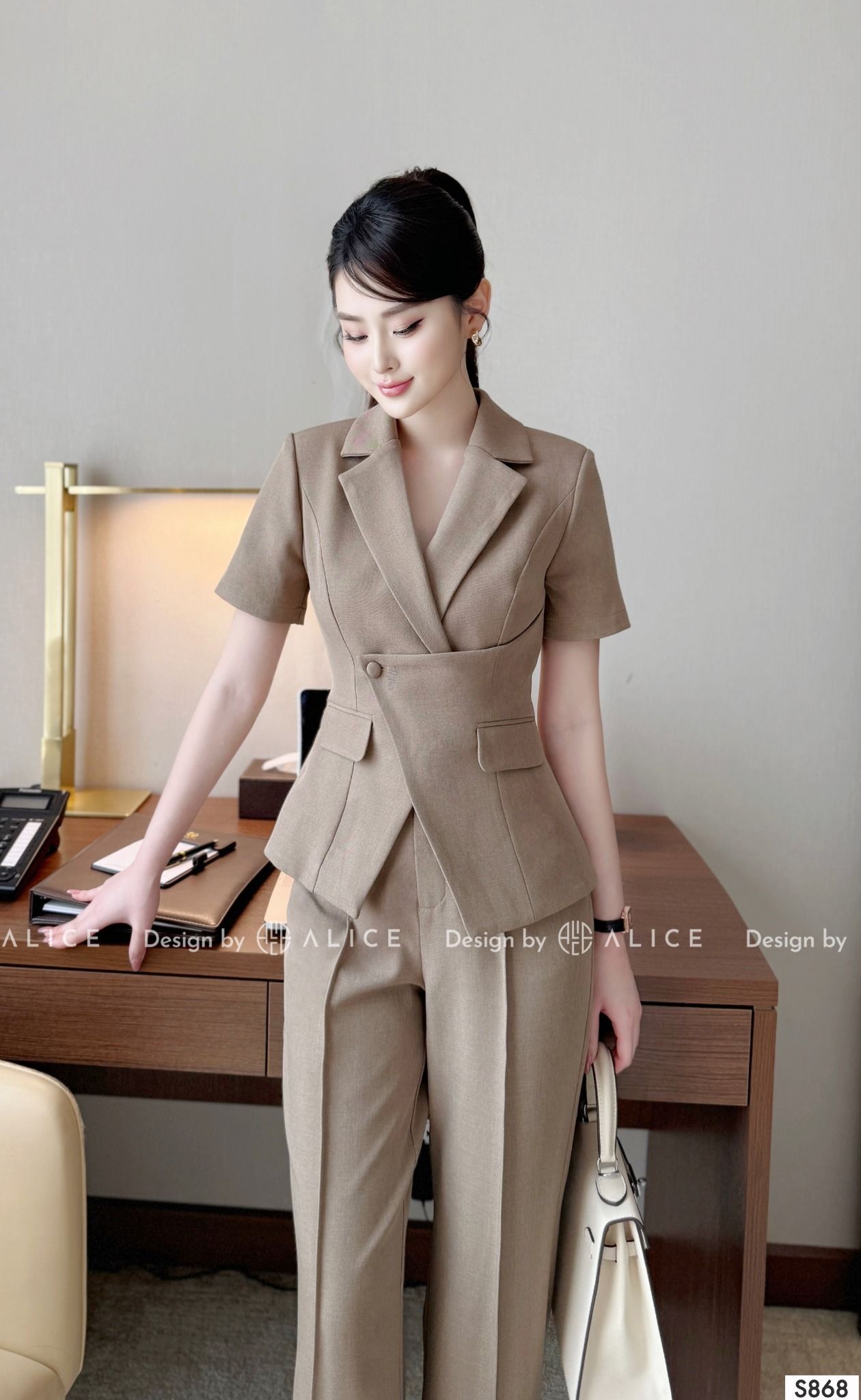  Set Vest Lửng Nâu Cà Phê S868 