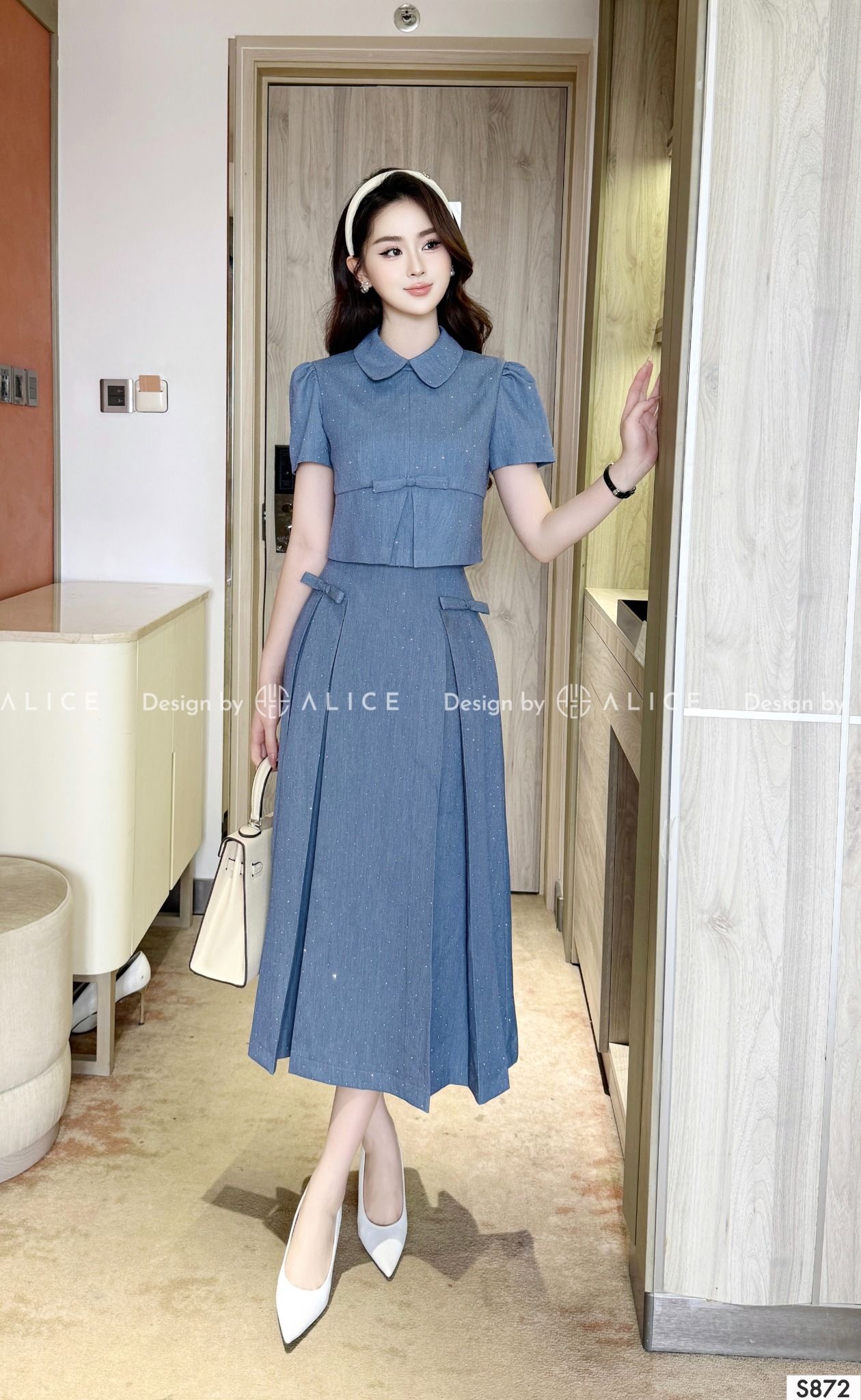  Set Váy Áo Chất Chéo Hàn Đính Đá S872 