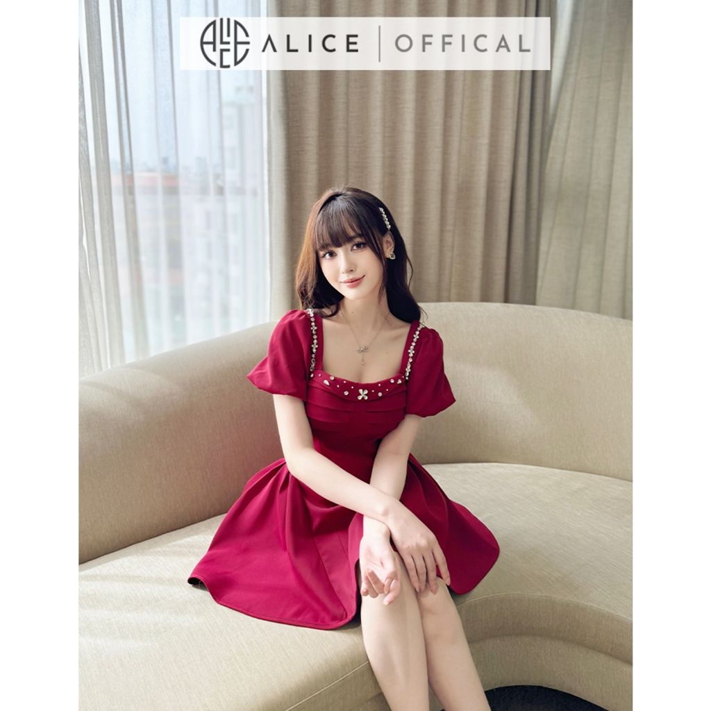  Váy Chất Chéo Rubi Màu Đỏ V1288 
