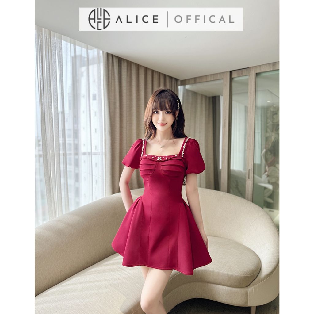  Váy Chất Chéo Rubi Màu Đỏ V1288 
