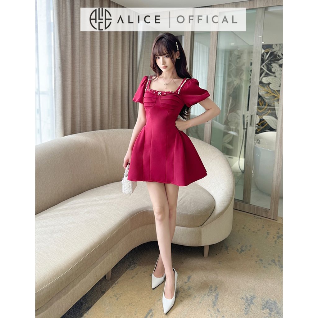 Váy Chất Chéo Rubi Màu Đỏ V1288 