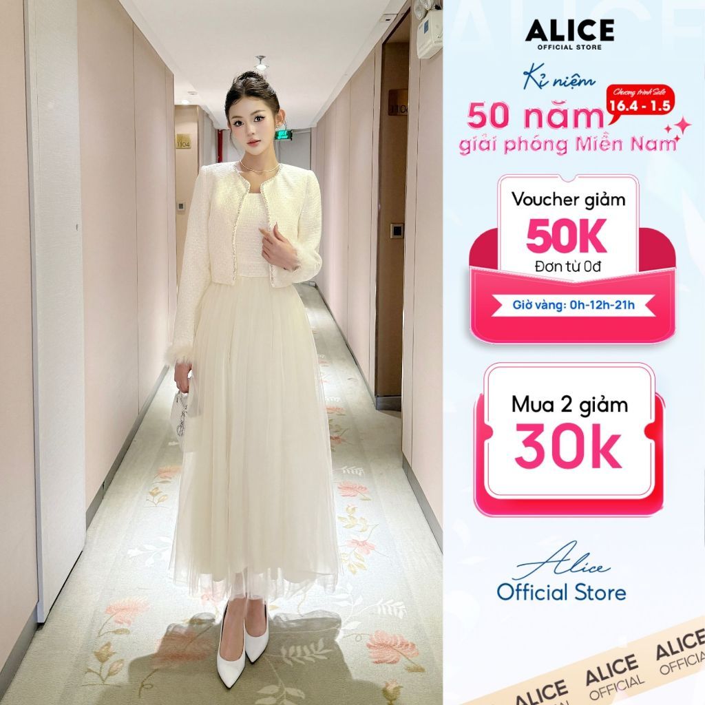  Set Váy Dạ Tweet Phối Lưới S809 