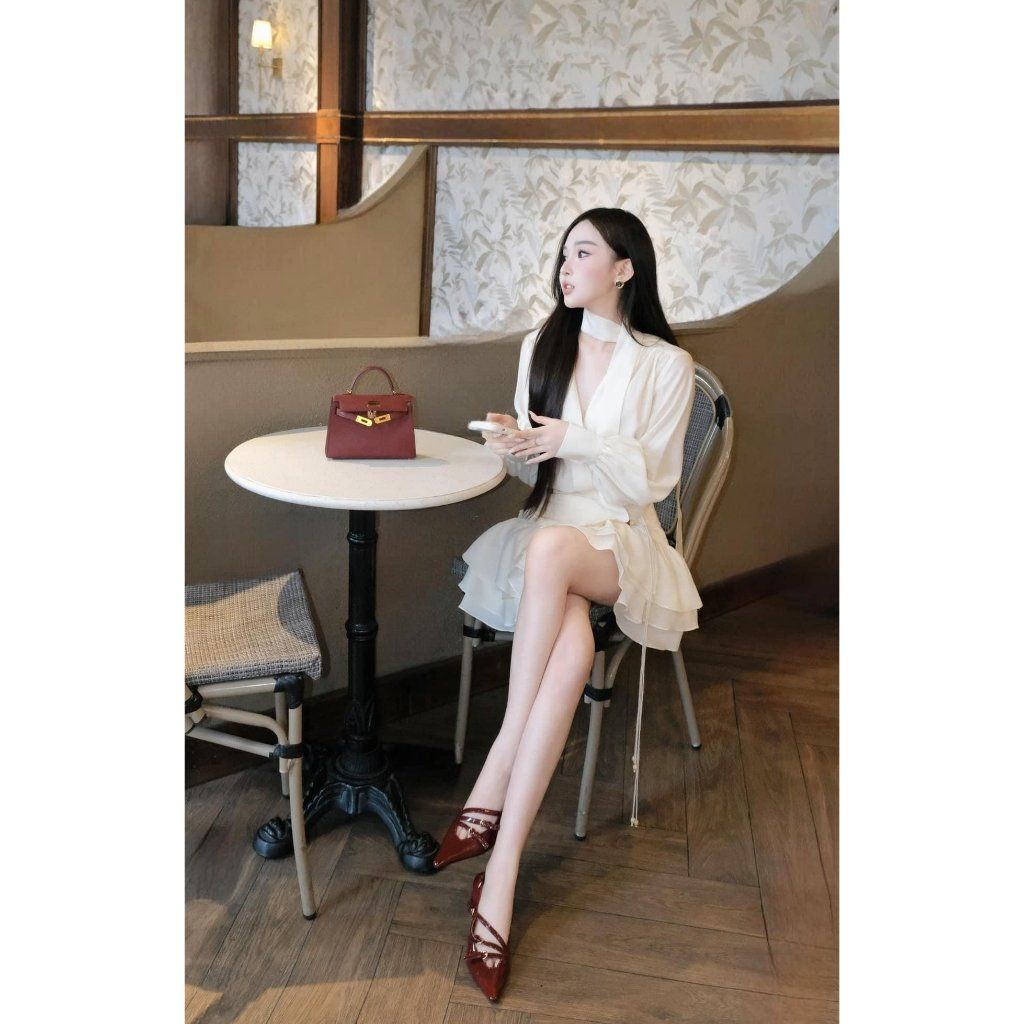  Set Áo Tơ Cổ V Đáp Chéo S682 