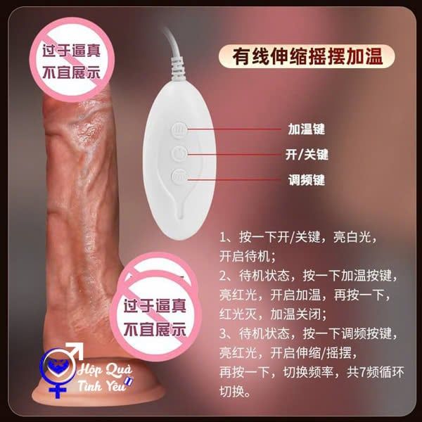  Dương vật giả silicon hit tường có dây rung thụt nhiệt ấm nóng 