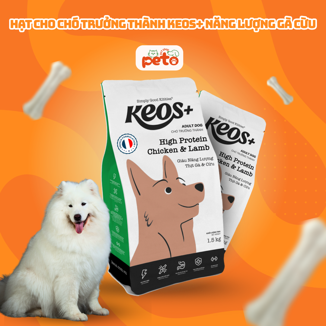  Thức ăn chó trưởng thành Keos+ bổ sung năng lượng gà và cừu túi 1.5kg 