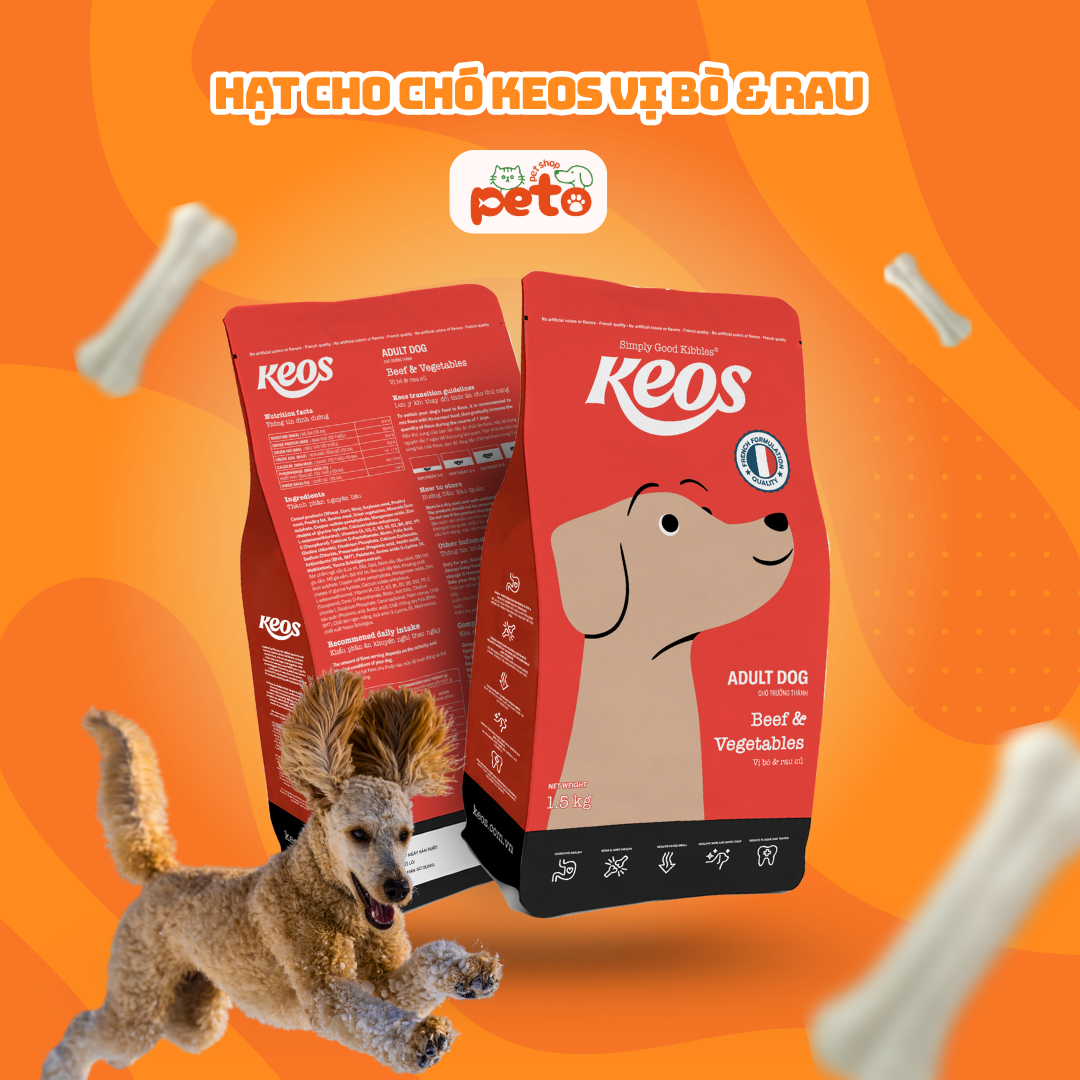  Thức Ăn Hạt Cho Chó Trưởng Thành Keos Vị Bò Và Rau Củ 1.5kg 