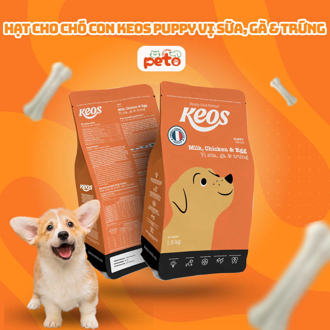  Thức Ăn Hạt Cho Chó Con Keos Puppy Vị Gà Trứng Sữa 1.5kg 