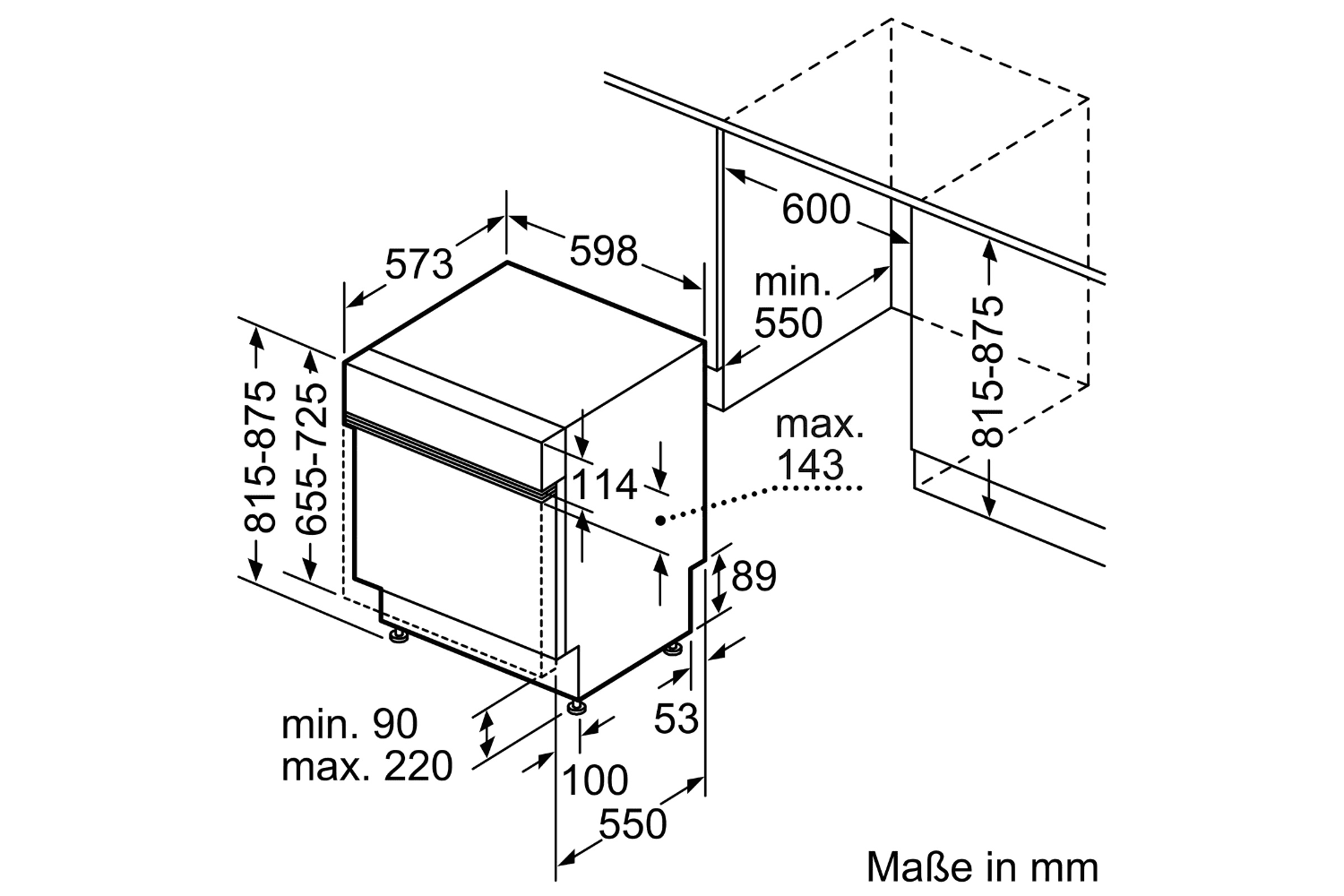Kích Thước Lắp Đặt Máy Rửa Bát Âm Bán Phần Bosch SMI6ZDS49E Series 6