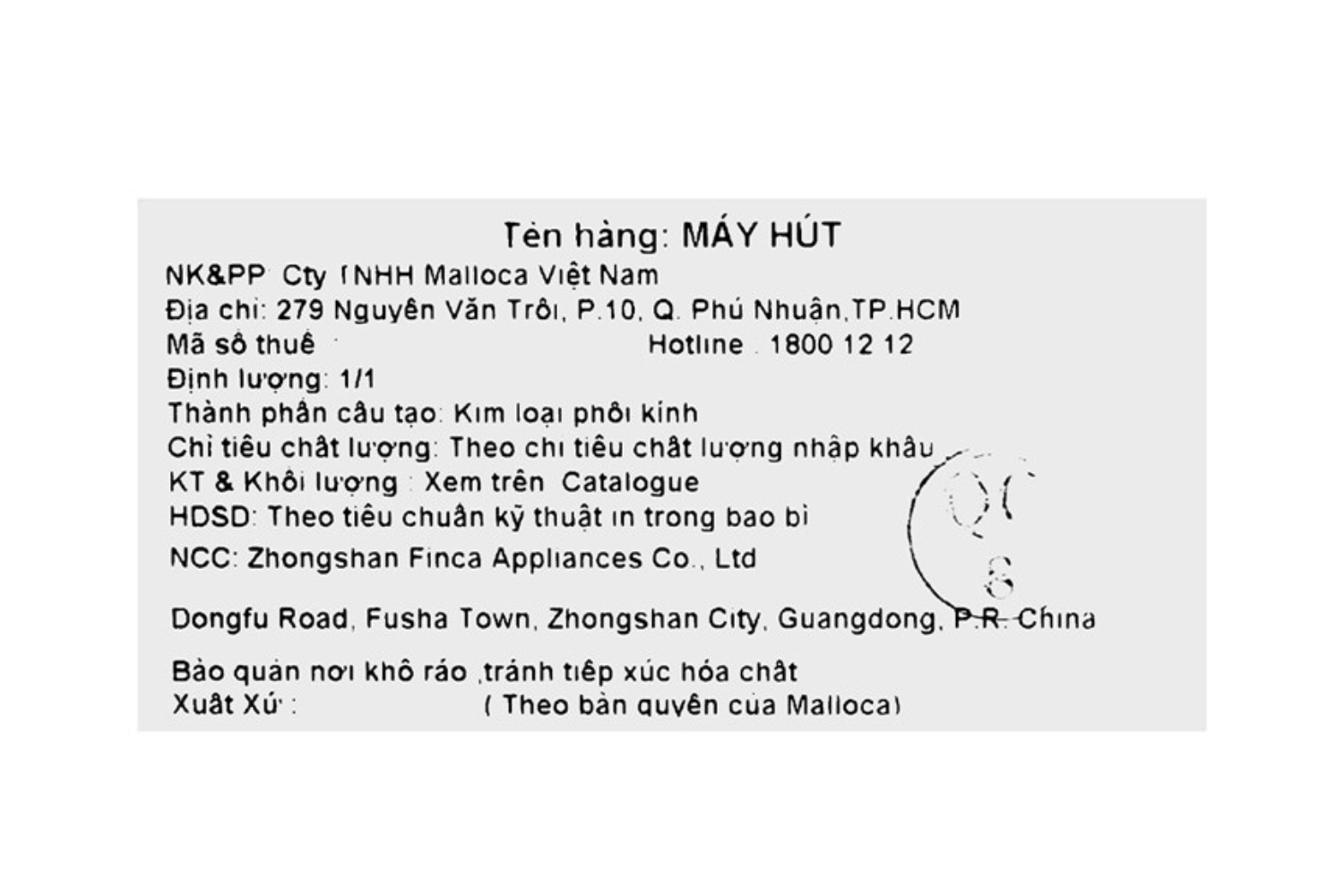 Máy hút mùi âm tủ Classic Malloca H107W