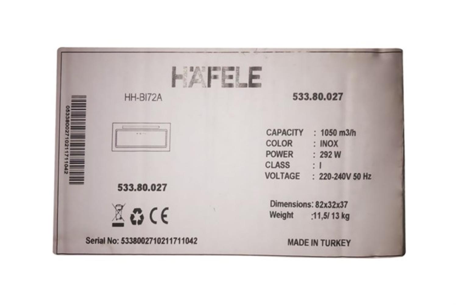 Máy hút mùi âm tủ Hafele HH-BI72A | 533.80.027