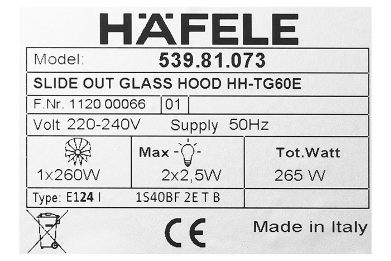 Máy hút mùi âm tủ mặt kính đen Hafele HH-TG60E | 539.81.073