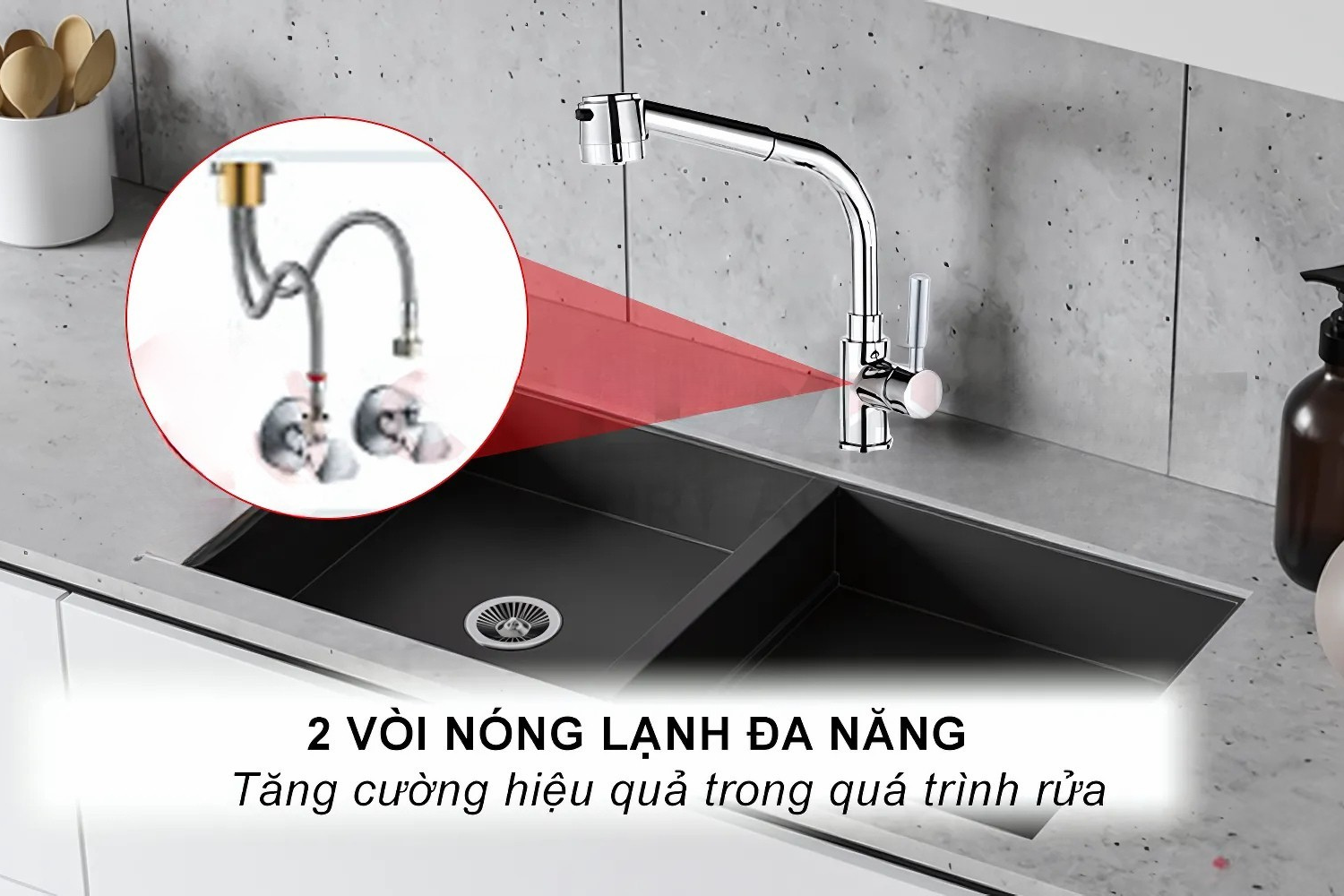 Vòi Rửa Bát Nóng Lạnh Dây Rút Eurosun SKYLAND S-K028R | Đồng thau mạ Chrome