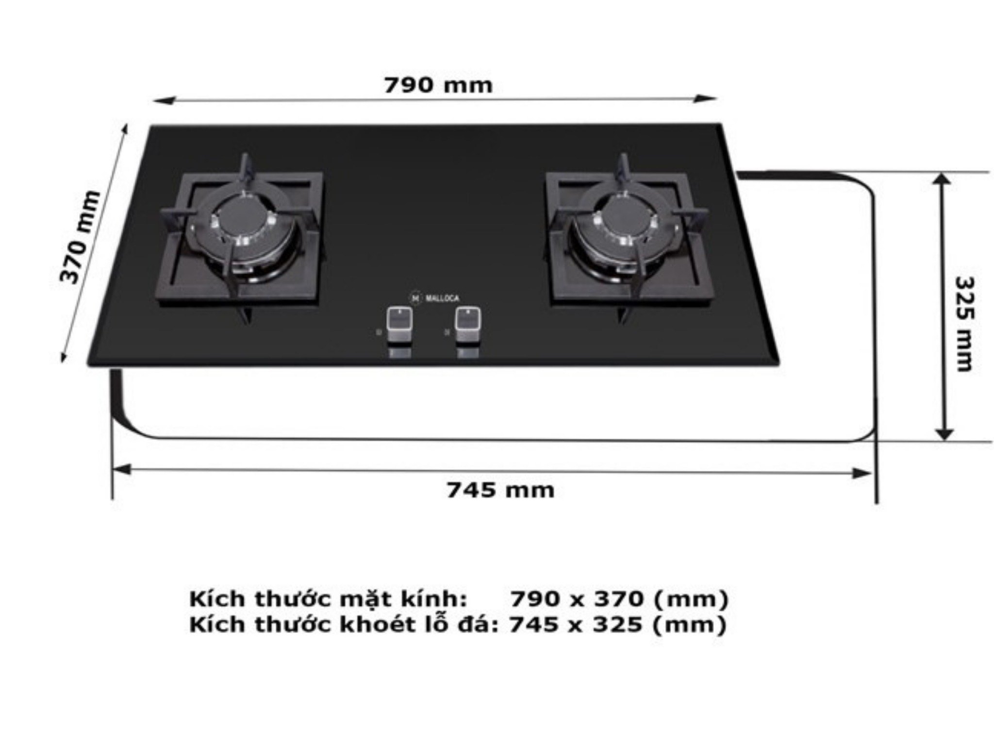 Bếp Gas Đôi Malloca AS 9502B (Màu Đen) - Bếp Lắp Âm 02 Vùng Nấu