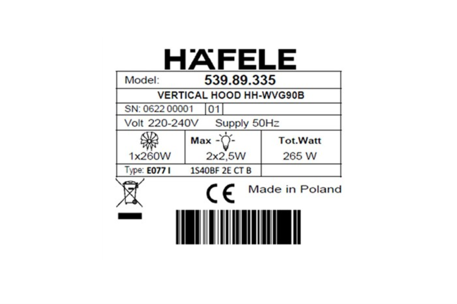 Máy hút mùi gắn tường Hafele HH-WVG90B | 539.89.335