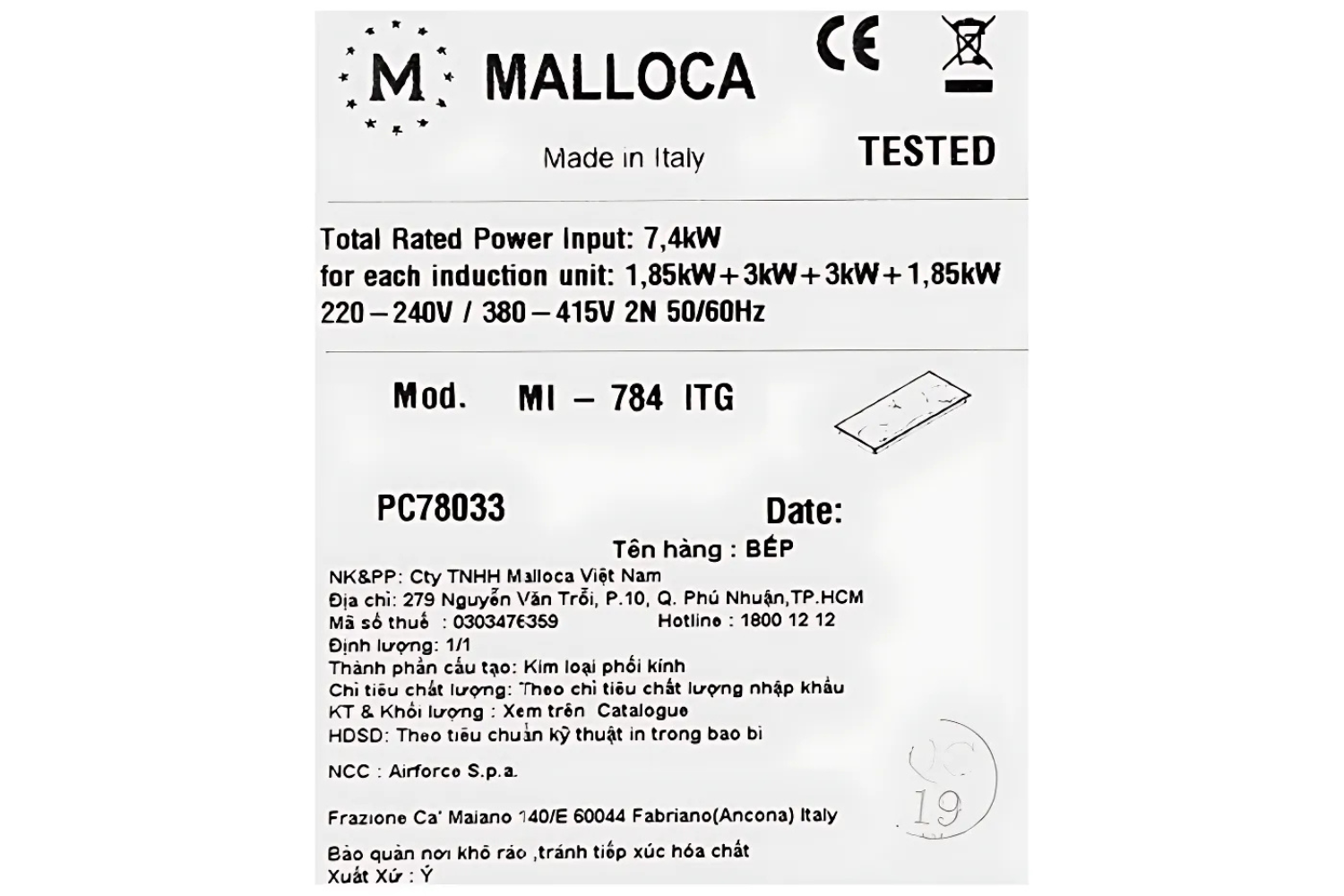 Bếp từ Malloca MH-784 ITG