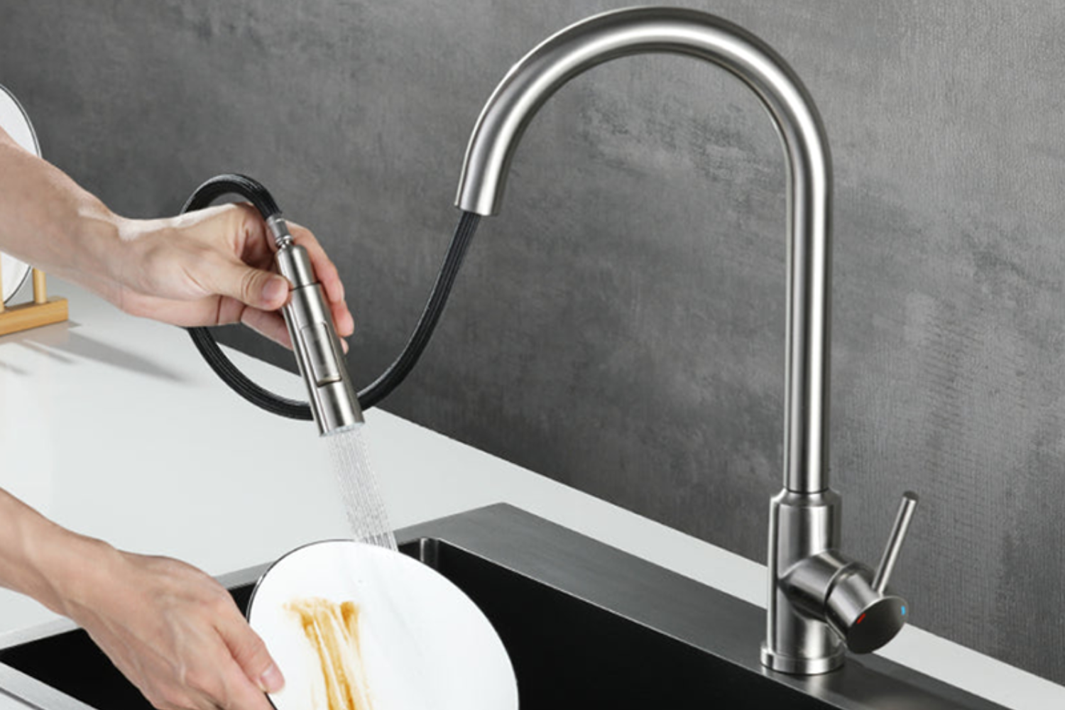 Vòi Rửa Bát Nóng Lạnh Dây Rút Hafele HT21-CH1P287 (577.55.230) | Đồng thau mạ Chrome