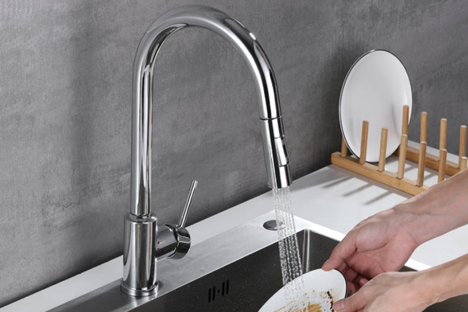 Vòi Rửa Bát Nóng Lạnh Dây Rút Hafele HT21-CH1P287 (577.55.230) | Đồng thau mạ Chrome