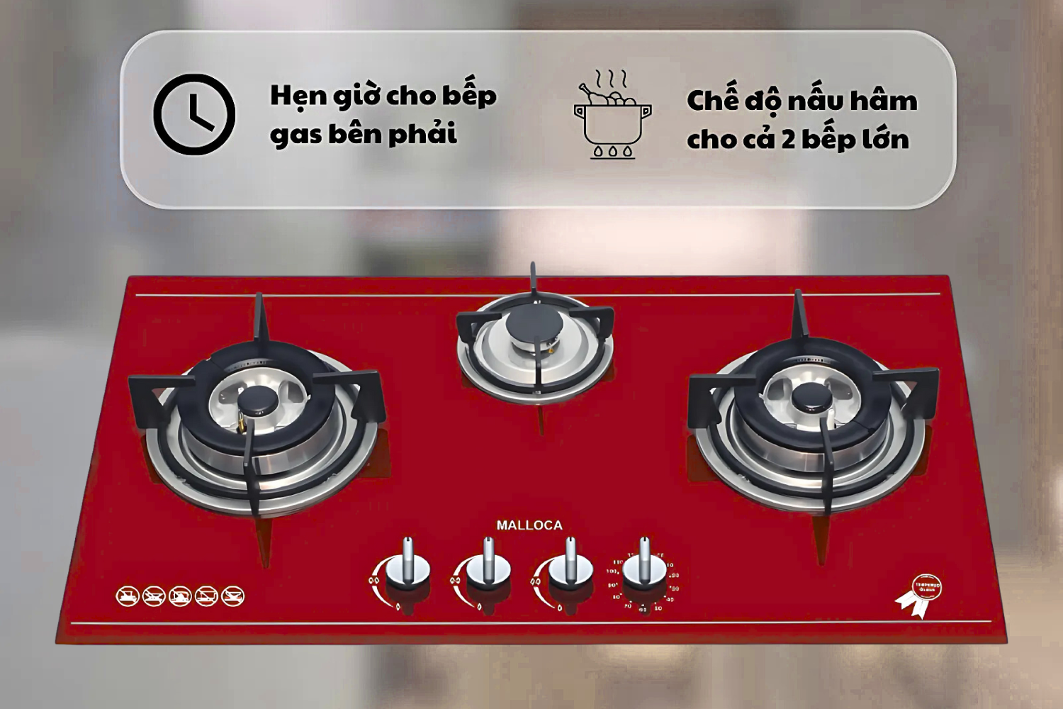 Bếp Gas Malloca AS 930R - Bếp Âm 03 Vùng Nấu