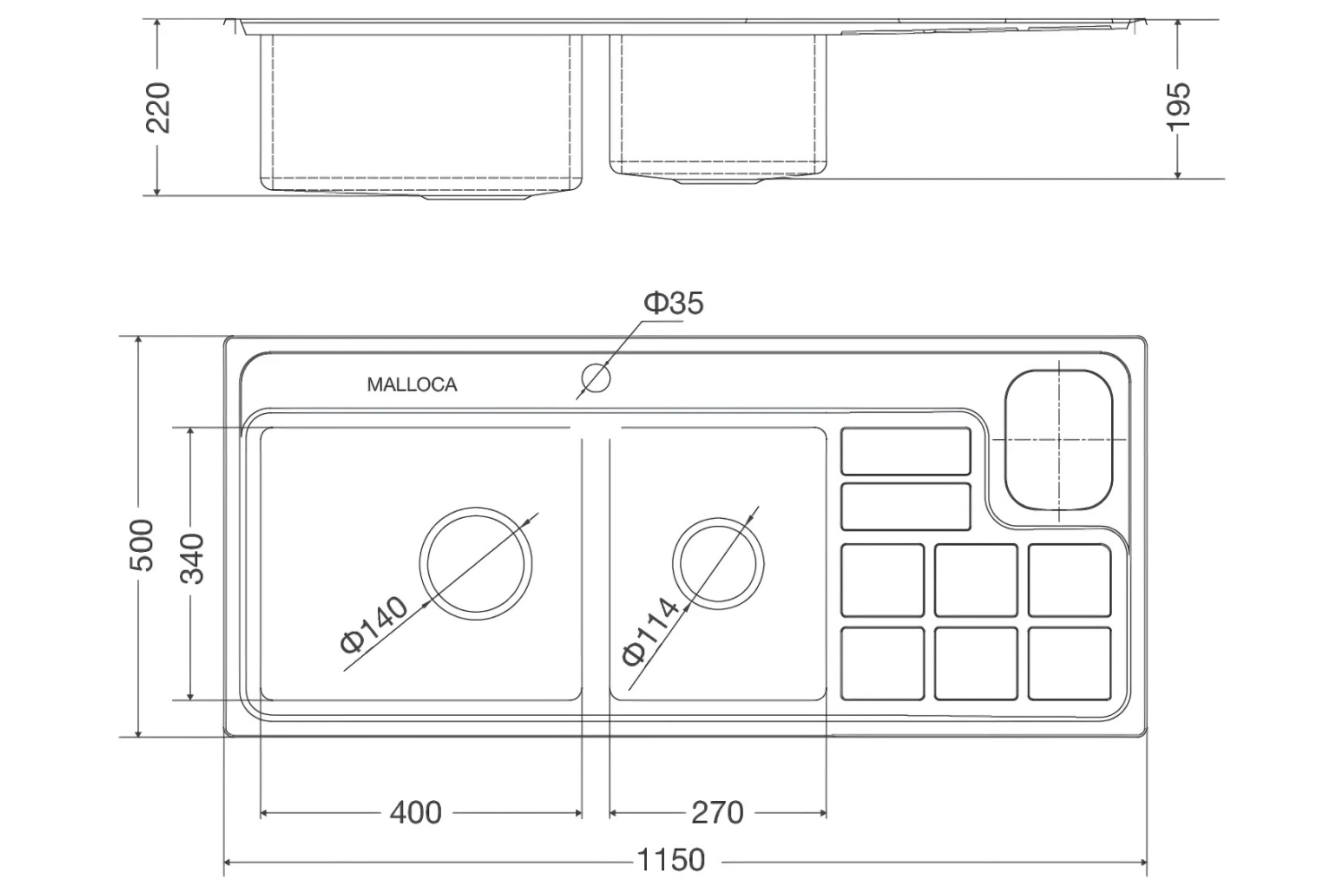 Chậu Rửa Bát 2 Hố Inox 304 Malloca MS 8817 N