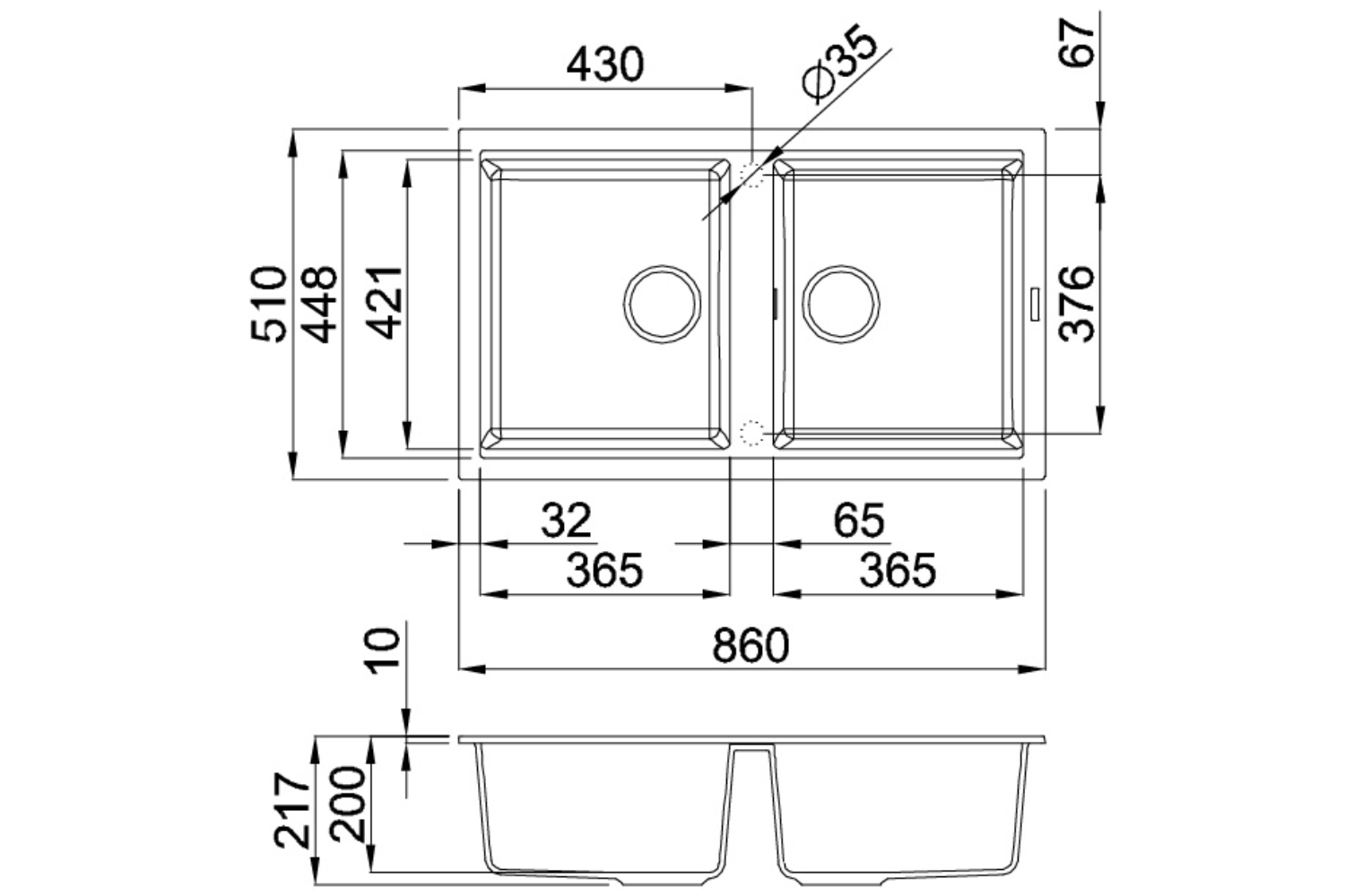 Chậu Rửa Bát 2 Hố Bằng Đá Granite Malloca NERO K-45040