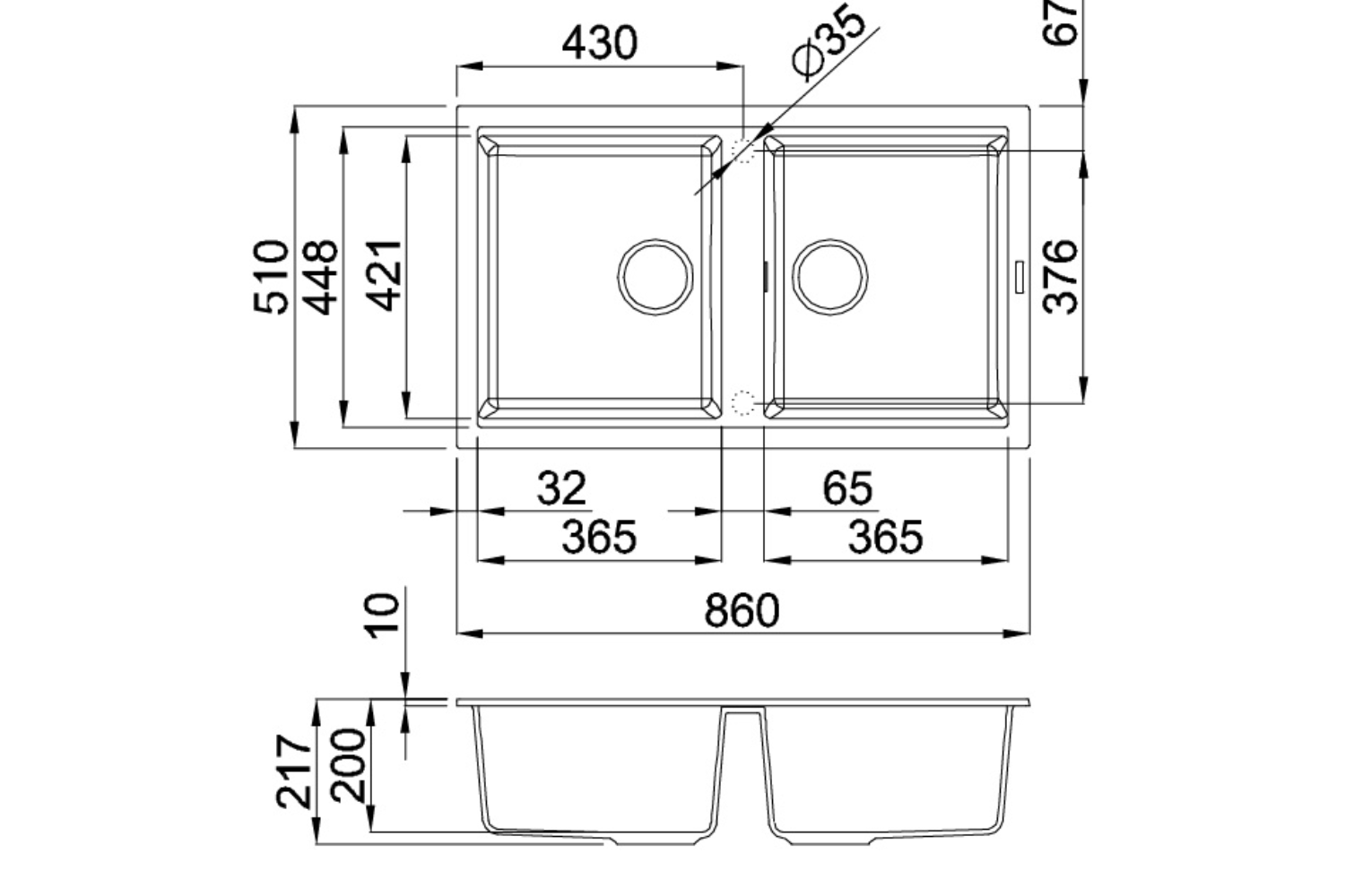 Chậu Rửa Bát 2 Hố Bằng Đá Granite Malloca TITANIUM K-45073