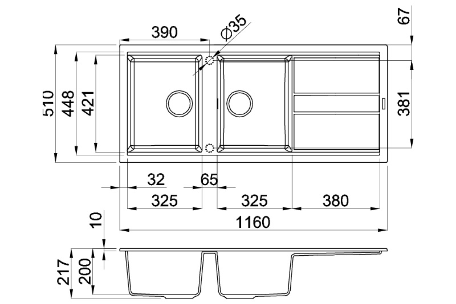 Chậu Rửa Bát 2 Hố Bằng Đá Granite Malloca NERO K-50040 | Màu Đen