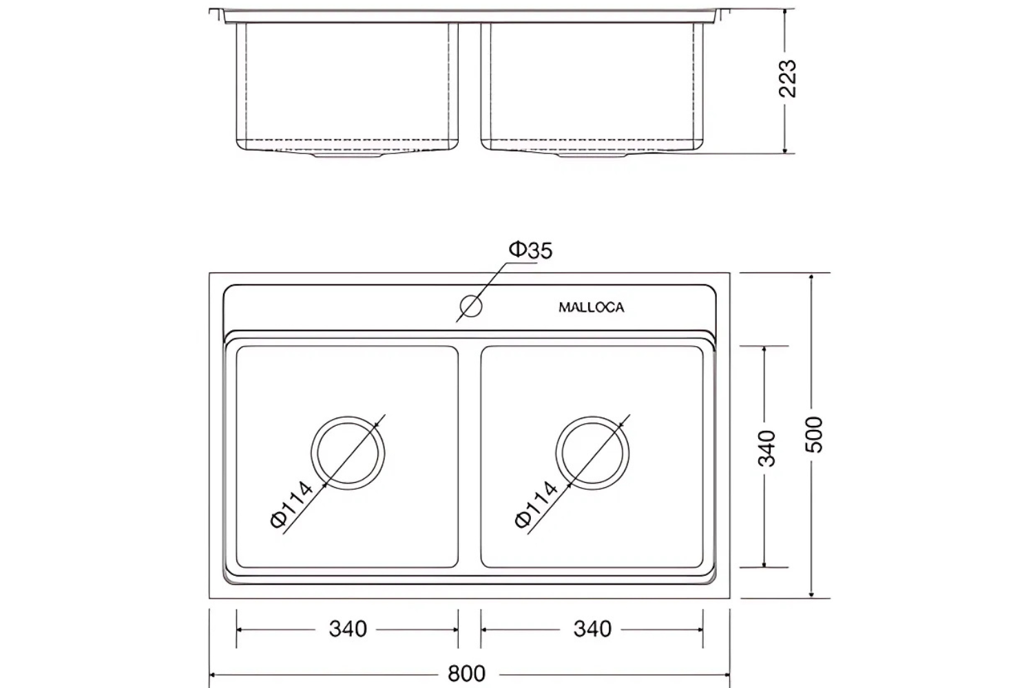 Máy Rửa Bát 2 Hố Inox 304 Malloca MS 8812