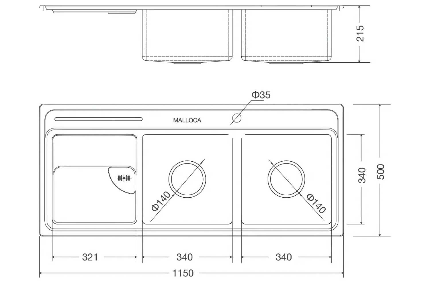 Máy Rửa Bát 2 Hố Inox 304 Malloca MS 8816 N