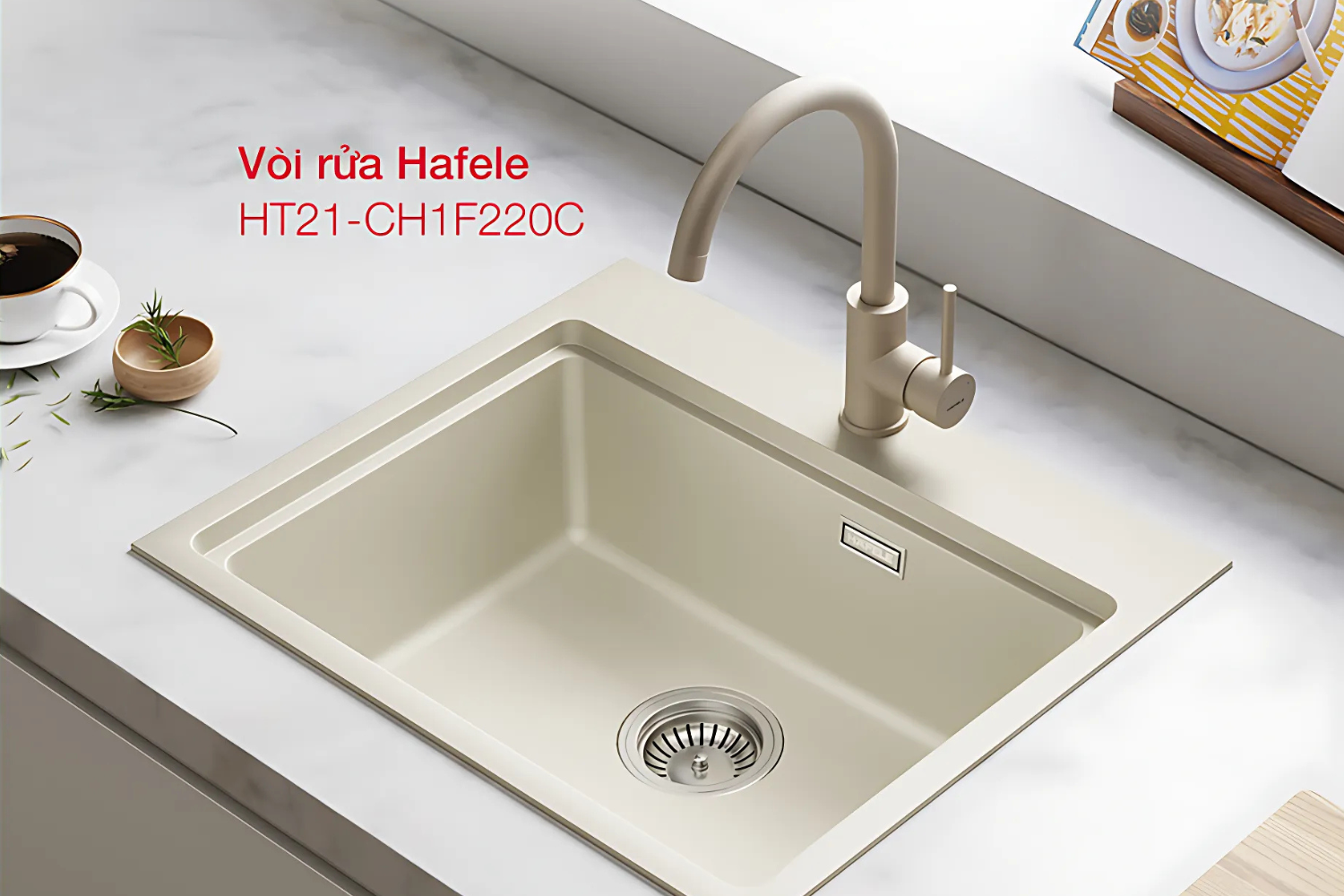 Vòi Rửa Bát Nóng Lạnh Hafele HT21-CH1F220C 577.56.200 | Đồng Sơn Giả Đá, Màu Kem