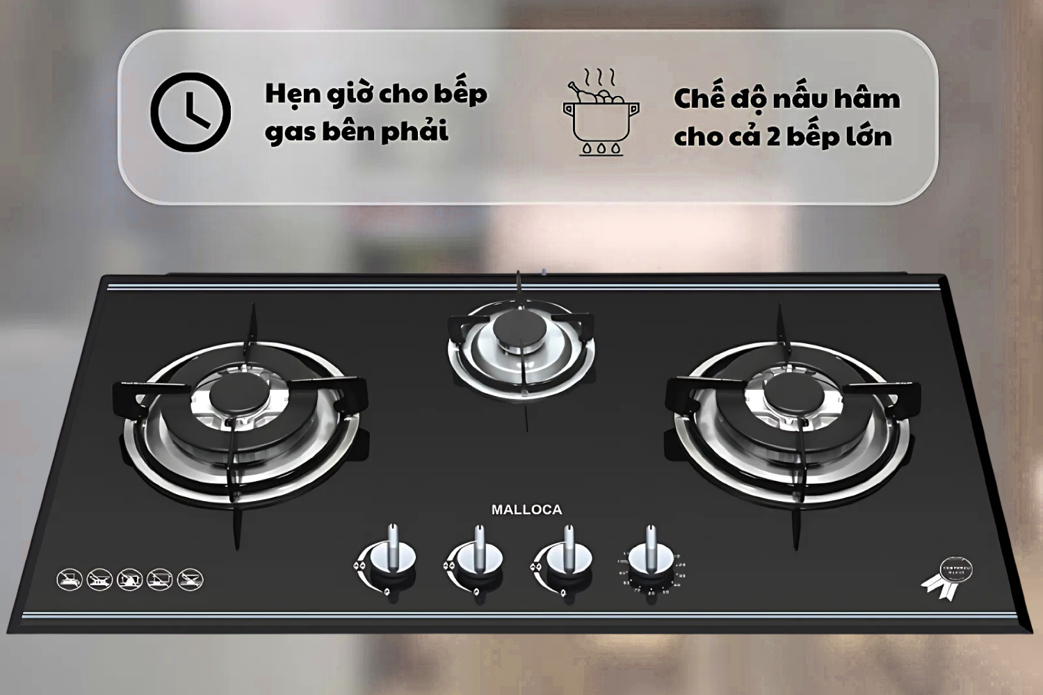 Bếp Gas Malloca AS 930L - Bếp Âm 03 Vùng Nấu