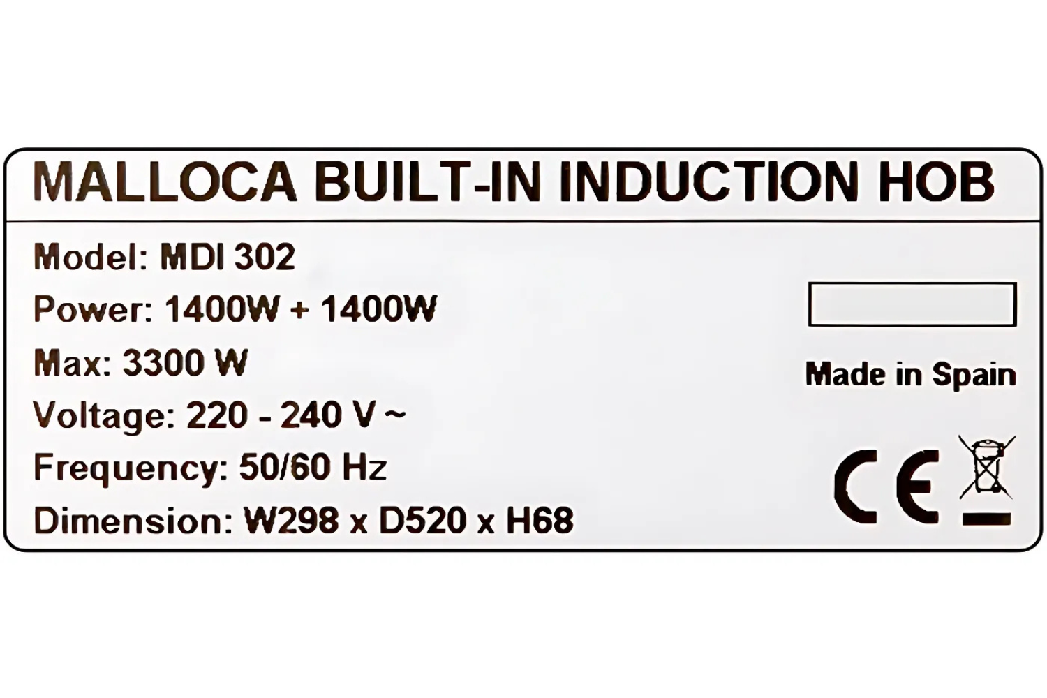 Bếp Từ Đôi Domino Malloca MDI 302