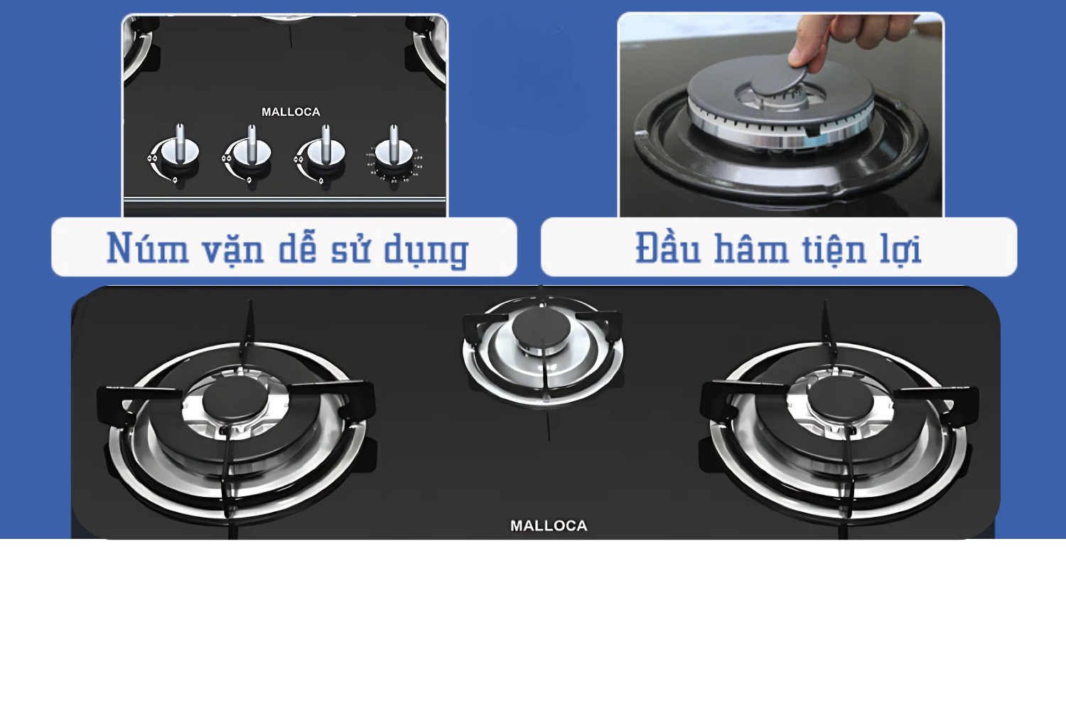 Bếp Gas Malloca AS 930L - Bếp Âm 03 Vùng Nấu