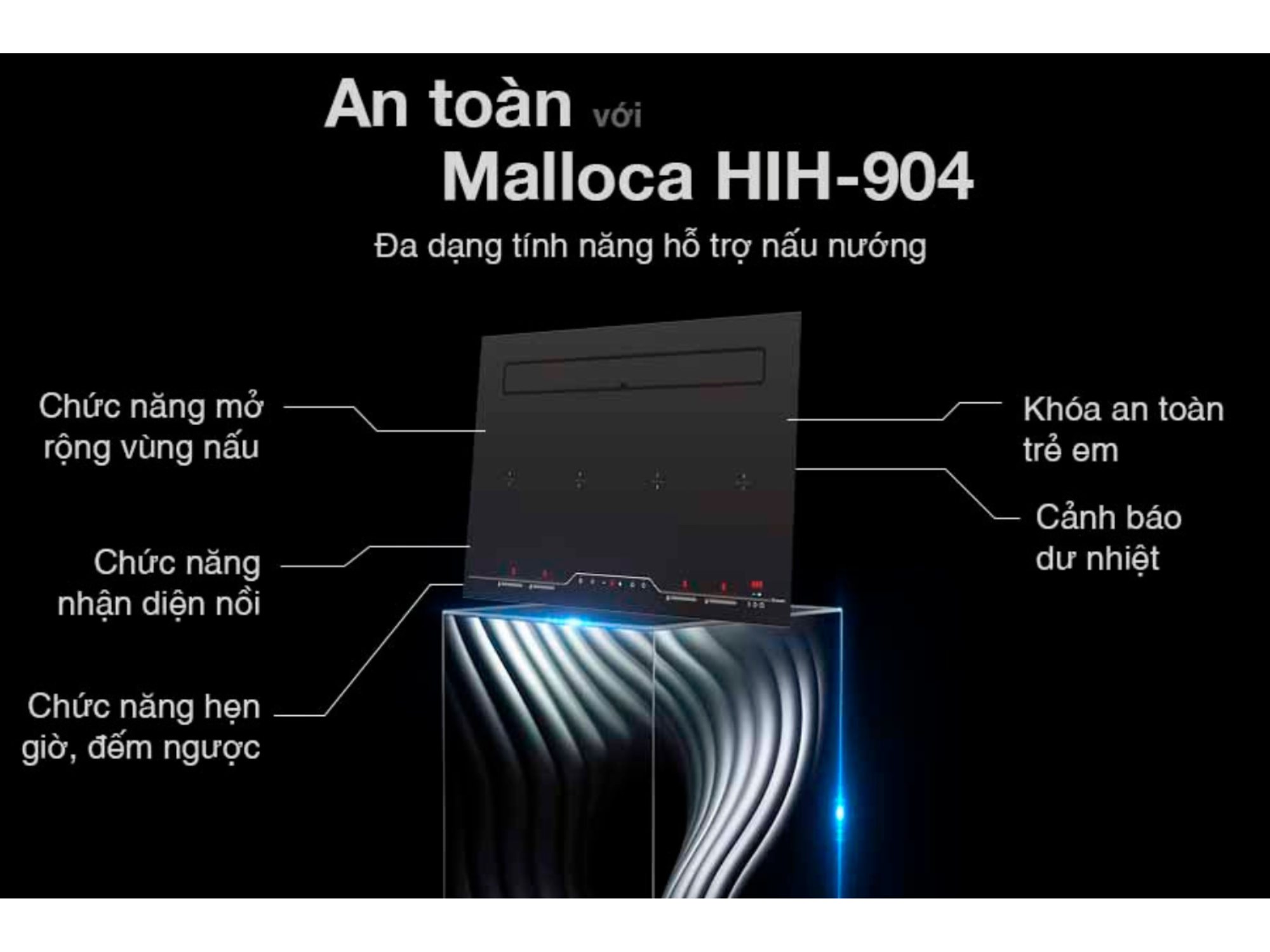 Bếp Từ Hút Mùi Malloca HIH-904 SLIM | 04 Vùng Nấu Ghép Nối