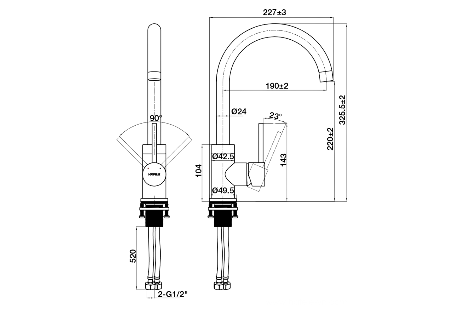 Vòi Rửa Bát Nóng Lạnh Hafele HT21-CH1F220C 577.56.200 | Đồng Sơn Giả Đá, Màu Kem