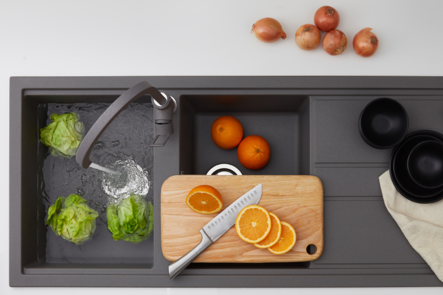 Chậu Rửa Bát 2 Hố Bằng Đá Granite Malloca TITANIUM K-50073 | Màu Xám