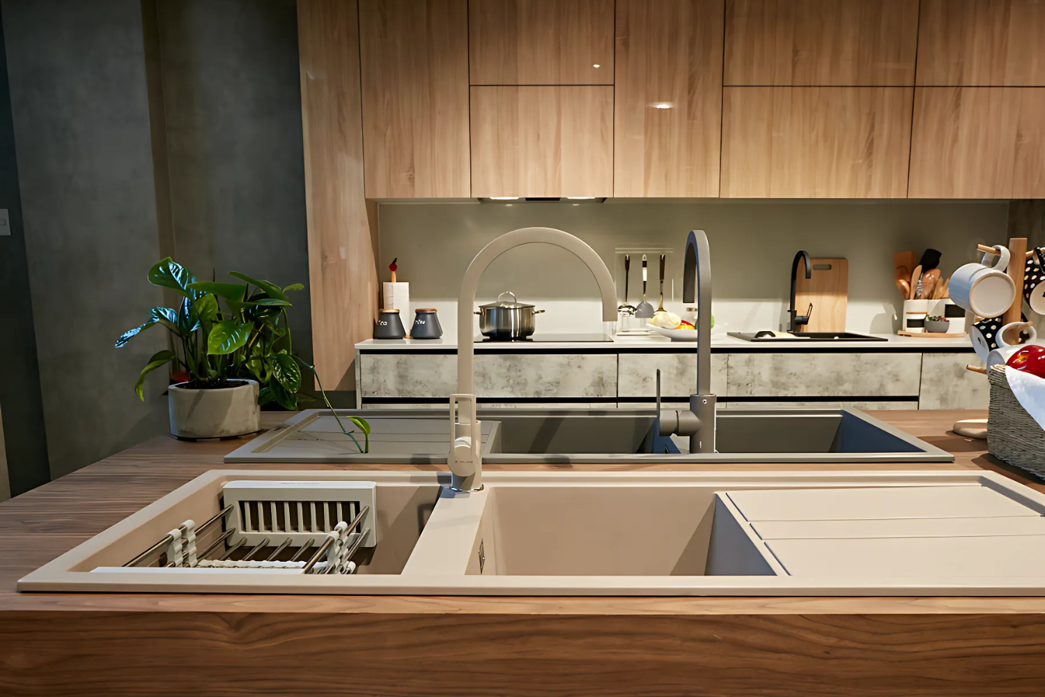 Chậu Rửa Bát 2 Hố Bằng Đá Granite Malloca BIANCO K-50062 | Màu Kem