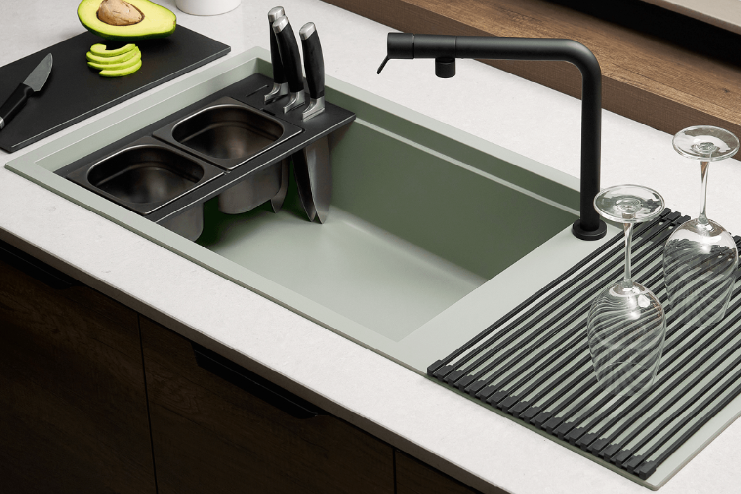 Chậu Rửa Bát 1 Hố Bằng Đá Granite Malloca SENSE K82 | Màu Xanh Sage