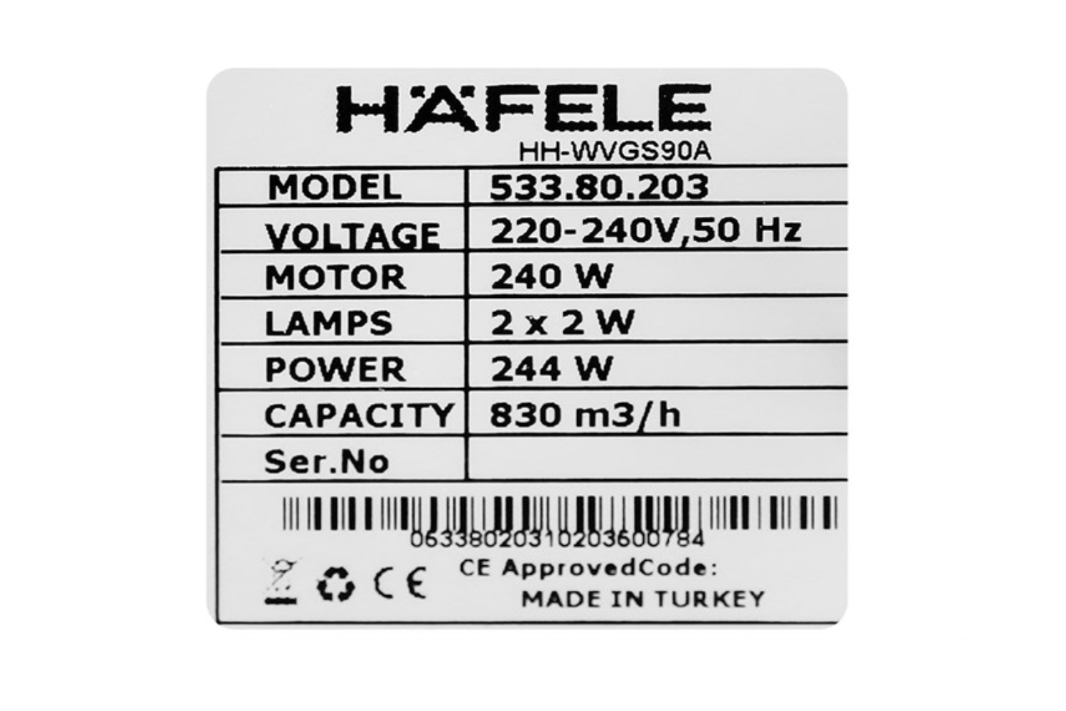 Máy hút mùi gắn tường Hafele HH-WVGS90A | 533.80.203