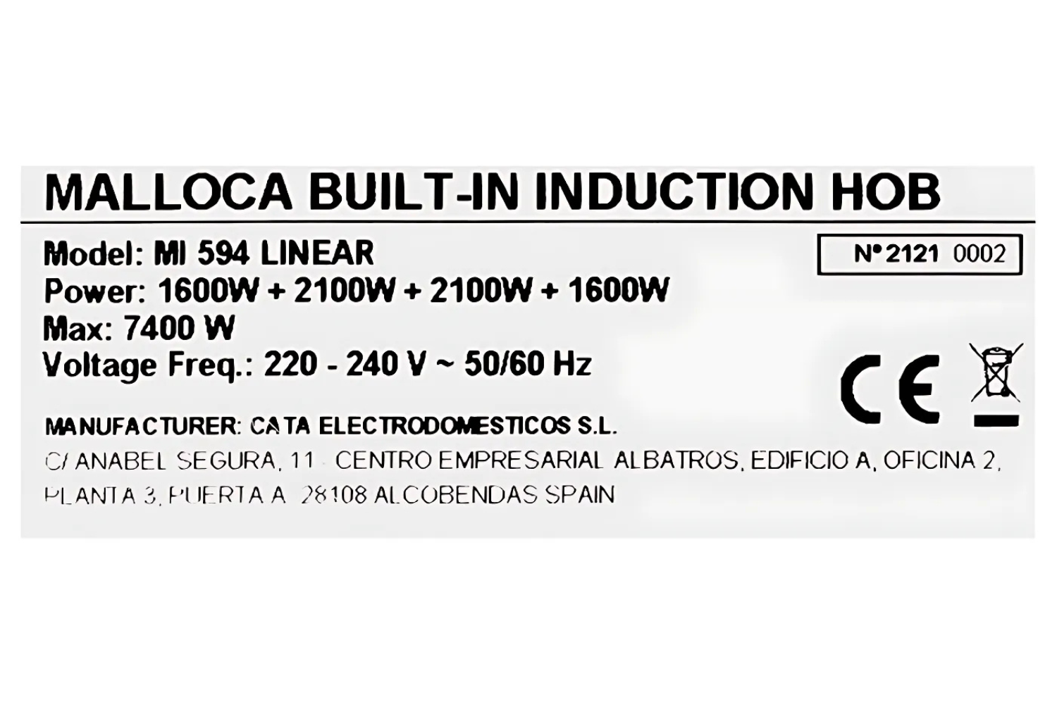 Bếp từ Malloca MI 594 LINEAR