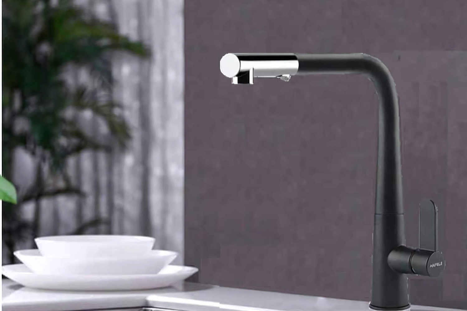 Vòi Rửa Bát Nóng Lạnh Dây Rút Hafele HT20-GH1P259 (570.82.300) | Đồng Thau Sơn Giả Đá, Màu Đen