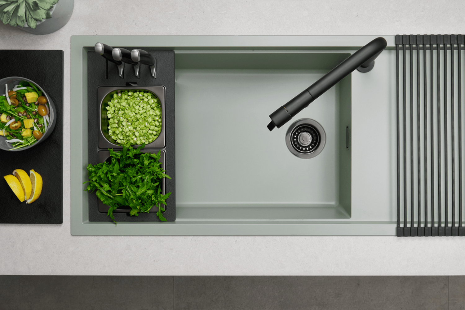 Chậu Rửa Bát 1 Hố Bằng Đá Granite Malloca SENSE K82 | Màu Xanh Sage