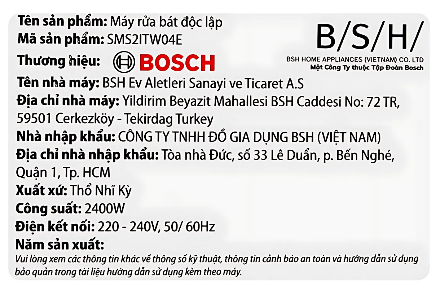 Máy Rửa Bát Độc Lập Bosch SMS2ITW04E Series 2